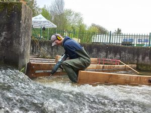 Modifying the weir’s bed to slot the lower baffles into place