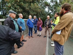 Explaining the Goat Bridge weir and restoration project to residents