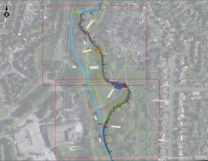 The current and proposed route of the Emm Brook through Riverside Park